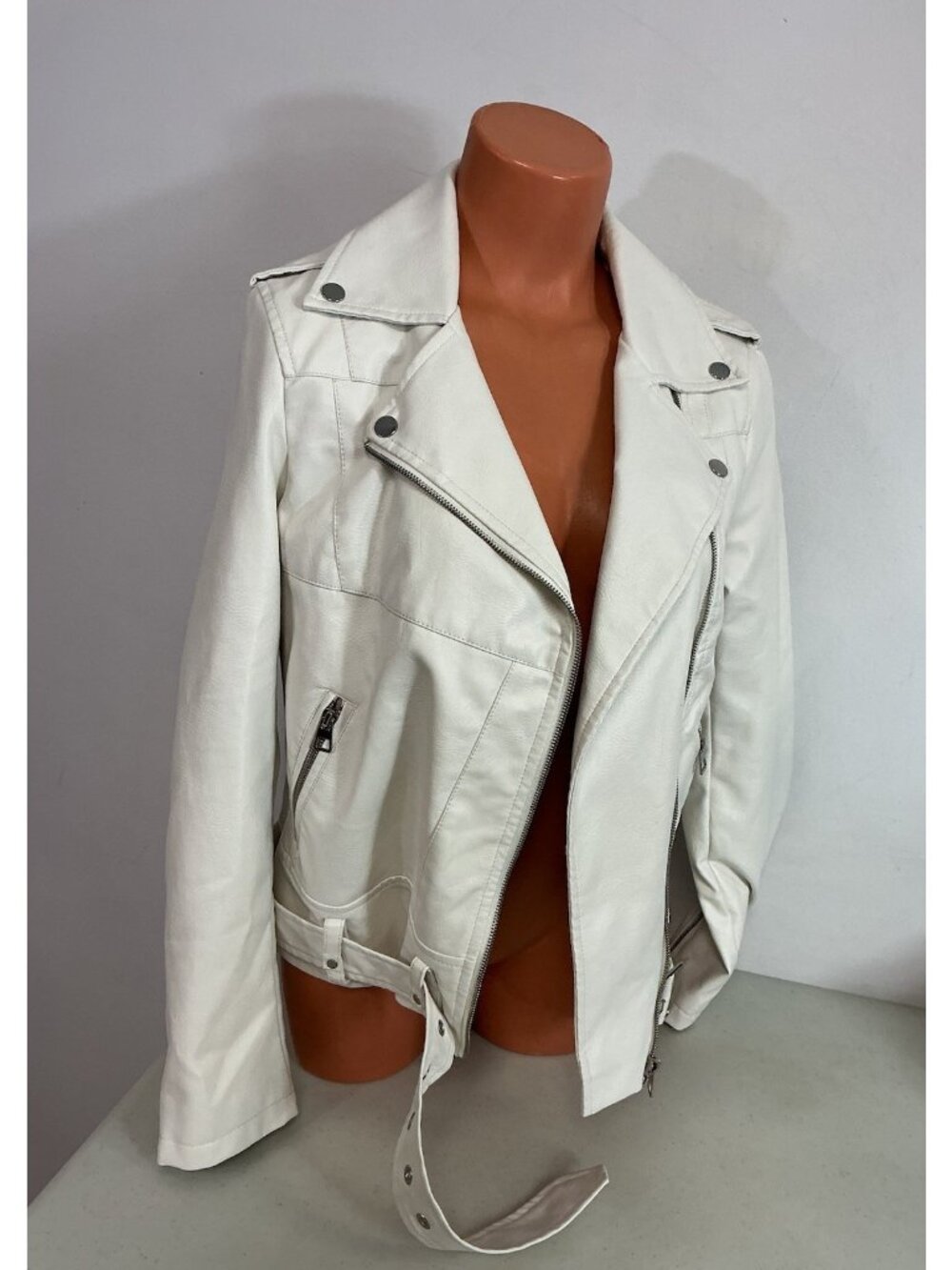 Faux Leather White Moto Jacket Womens Small